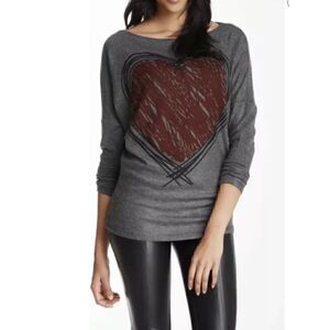 Go Couture Heart Graphic Boatneck Dolman Sweater Size S - EUC